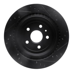 Cadillac CTS Brake Rotor (1) - Rear Left - R1 Concepts - Drilled & Slotted - Black - `08-`14
